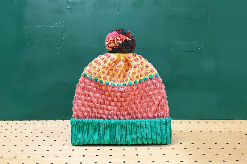 草莓奶昔 可拆式毛球针织毛帽 - 帽子 - 棉．麻 粉红色