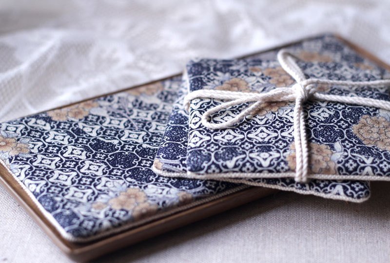 古花布 ▨ 方形单人杯垫 - 杯垫 - 棉．麻 蓝色