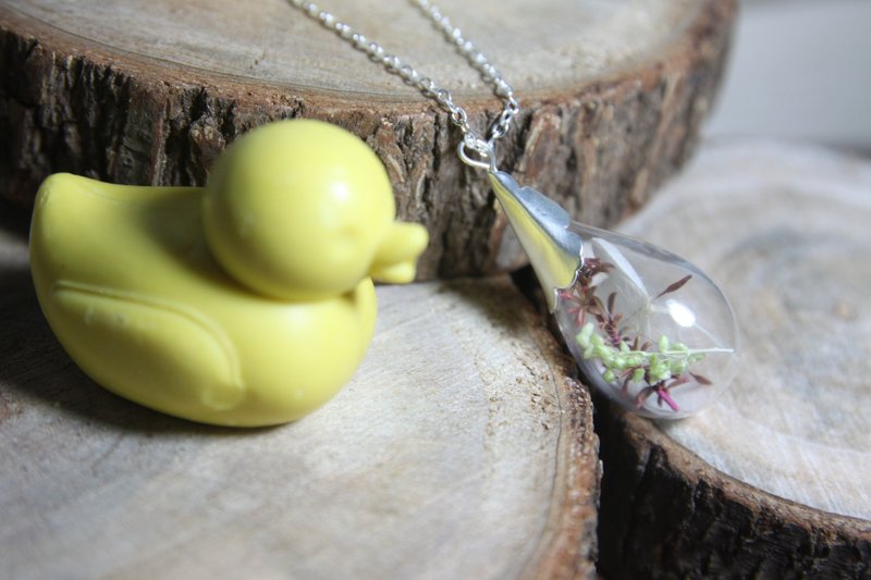 紫色干花 手工琉璃罩长项链 - 项链 - 玻璃 紫色