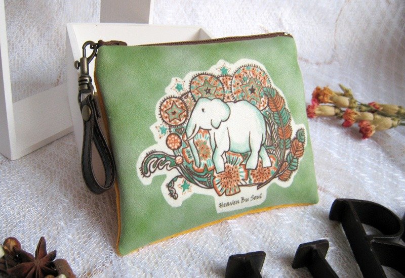 <秘境之生>象的风情画 大 零钱包 - 零钱包 - 聚酯纤维 绿色