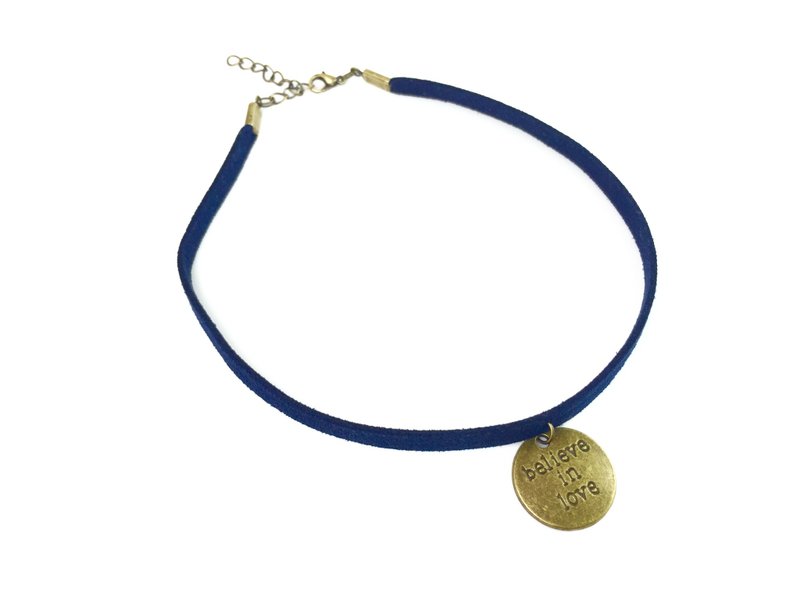 古铜圆牌颈链（Believe in Love) - 项链 - 真皮 蓝色