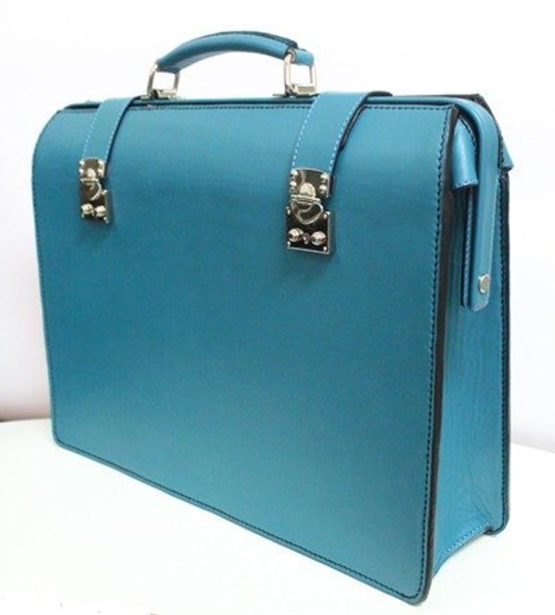 手工皮件贝里有色牛面皮医生公文包/手工订制包 / 土耳其篮色 - 手提包/手提袋 - 真皮 绿色