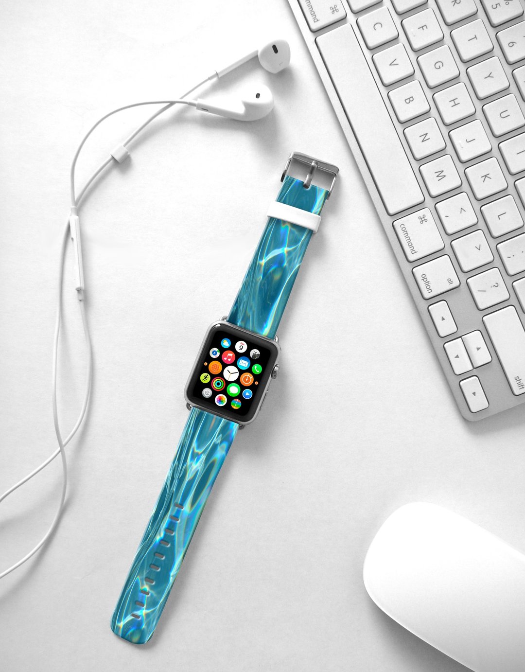 Apple Watch 真皮手表带 38 / 40 mm, 42 / 44 mm湖水蓝香港制造 - 表带 - 真皮 蓝色