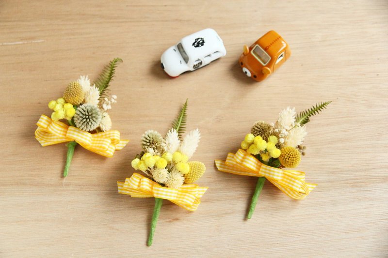 │干燥胸花│小小兵新郎/伴郎胸花1只─可定制化 - 植栽/盆栽 - 植物．花 黄色