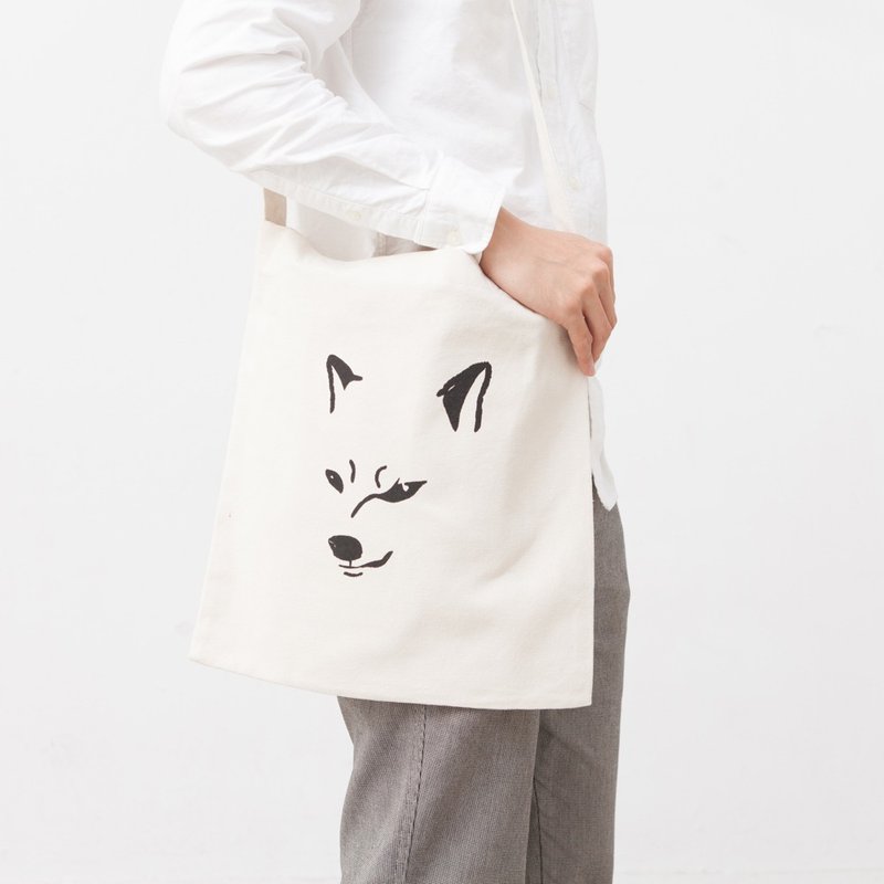 柴犬手工印刷 手提肩背两用购物袋 - 侧背包/斜挎包 - 其他材质 白色