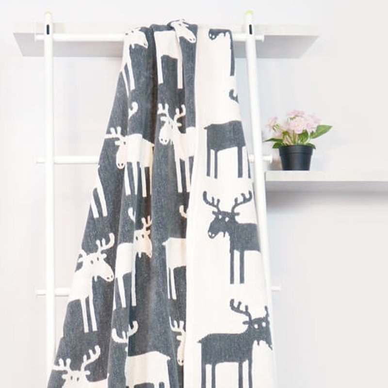 【弥月礼】瑞典Klippan 有机棉毯--你好麋鹿先生(灰色) - 被子/毛毯 - 棉．麻 灰色