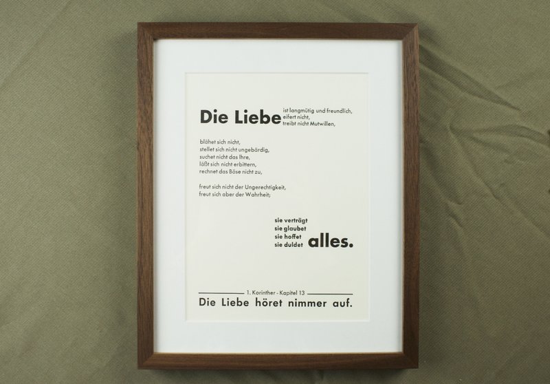 “活字手工印刷”德文版圣经的哥林多前书13章 爱的真谛 - 卡片/明信片 - 纸 白色