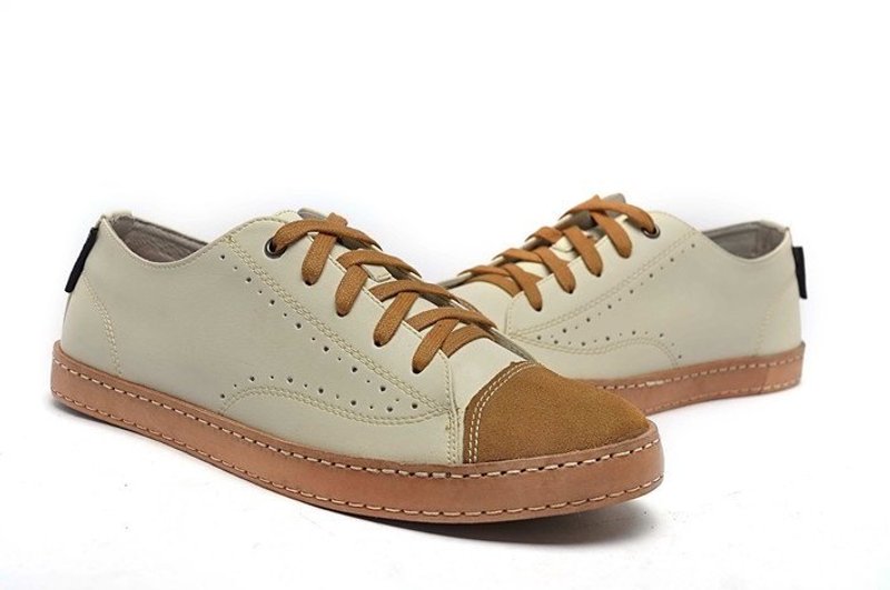 日式风格真皮鞋边休闲鞋 白色(附赠牛皮鞋带)(当日出货) - 男款休闲鞋 - 真皮 白色