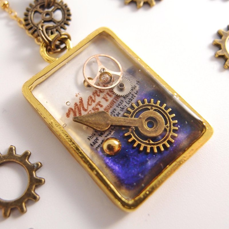 蒸气庞克 x 齿轮 x 指针 x 小情书 x 防过敏防褪色项链 - 项链 - 其他材质 蓝色