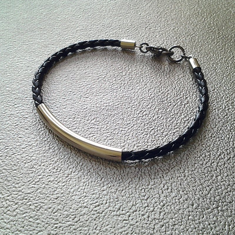 EarringFanatic金属弯管黑色辨子皮中性手链 - 手链/手环 - 真皮 黑色