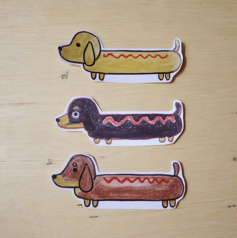 手绘插画风格 完全 防水贴纸 腊肠狗 3种颜色 - 贴纸 - 压克力 咖啡色