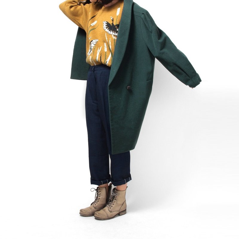 │moderato│日本制经典翻领古着大衣外套│复古女孩.伦敦男孩.文艺青年.个性男朋友 - 女装休闲/机能外套 - 其他材质 绿色