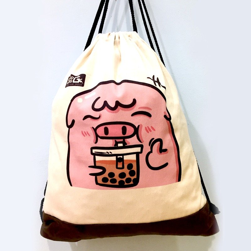 QQ猪真猪(珍珠)奶茶帆布后背/购物袋/书包/随身包/文青/类帆布/礼物/肩背/ - 后背包/双肩包 - 纸 