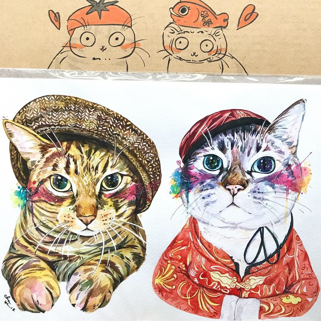 Pet Portrait 宠物肖像画 / 21x30cm (8x12寸) / 两只一张 / 水彩 - 其他 - 纸 多色
