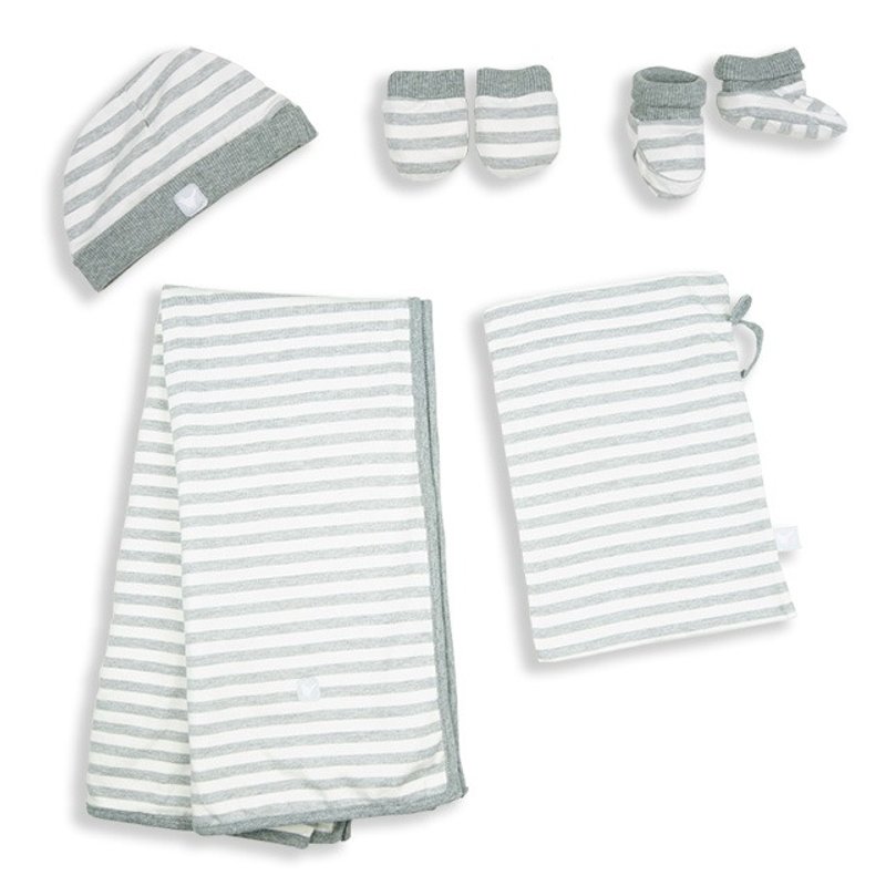 Martin House 打包外带新生儿 - 奶油白 / 灰 (条纹) - 围嘴/口水巾 - 棉．麻 灰色