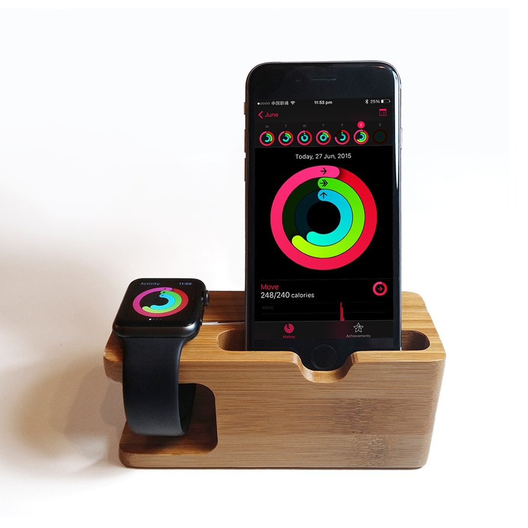 Apple watch + iPhone 竹木支架 / 充电支架 / 底座 - 手机壳/手机套 - 木头 咖啡色