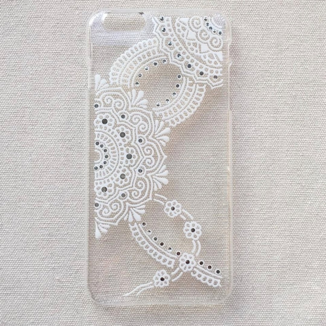 手绘透明手机壳 手机套 白色 iPhone 7 6s Samsung Galaxy Sony LG Case Henna Mandala 汉娜 蔓蒂 曼陀罗 禅绕 民族 印度彩绘 - 手机壳/手机套 - 塑料 白色