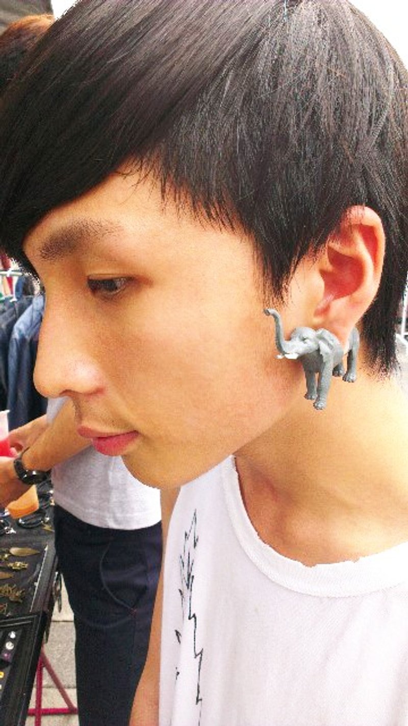 台湾原创 Double M 魔幻动物耳环-大象篇 - 耳环/耳夹 - 硅胶 灰色