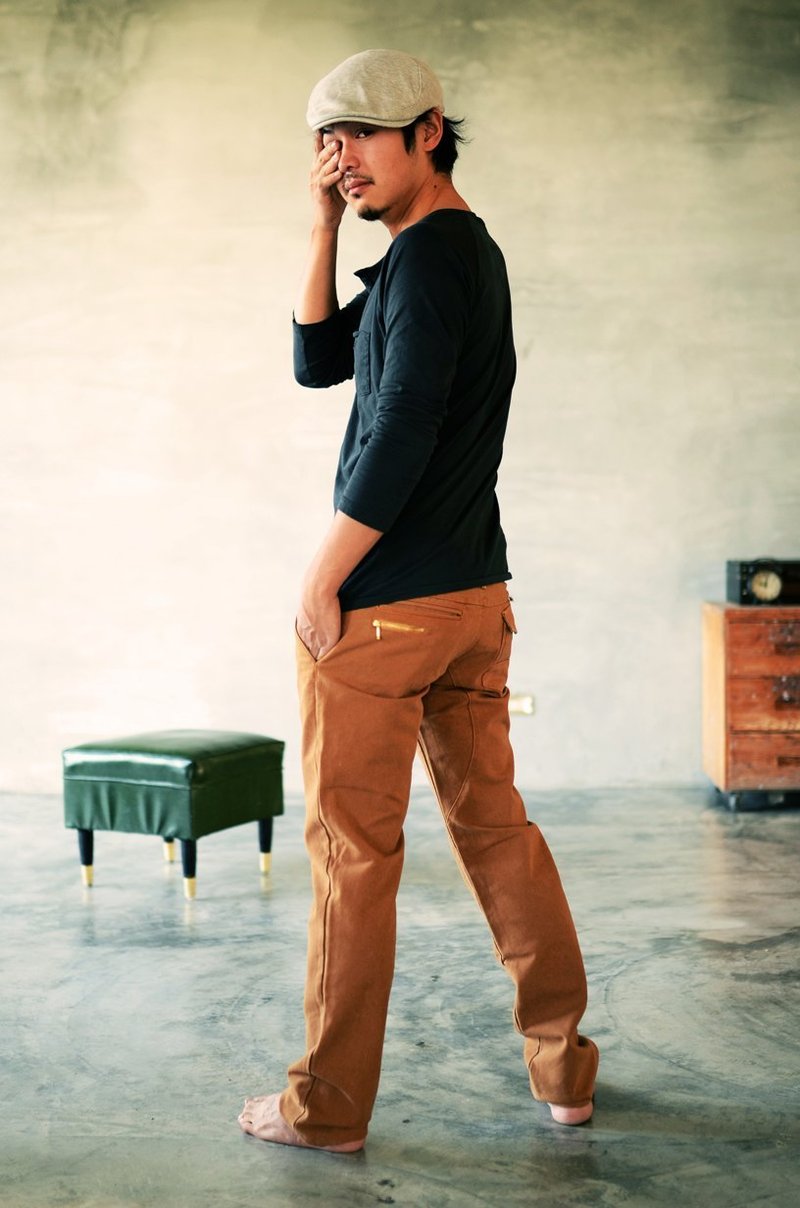 Machismo-水洗休闲工作长裤 - 男士长裤 - 棉．麻 咖啡色
