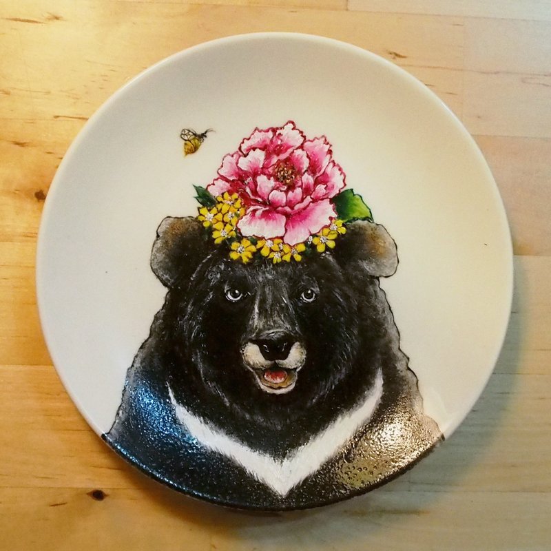 壁挂装饰盘 / 小巧点心装饰盘系列－熊熊好花 - 浅碟/小碟子 - 其他材质 粉红色