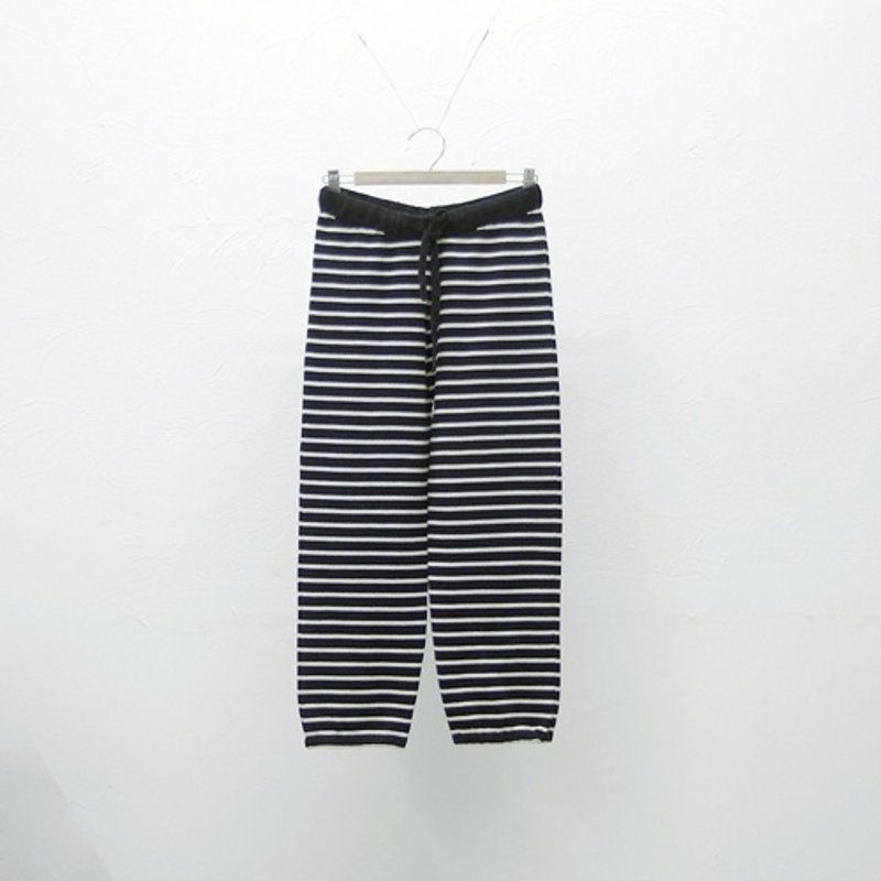 黑白条编织裤 - 女装长裤 - 棉．麻 黑色