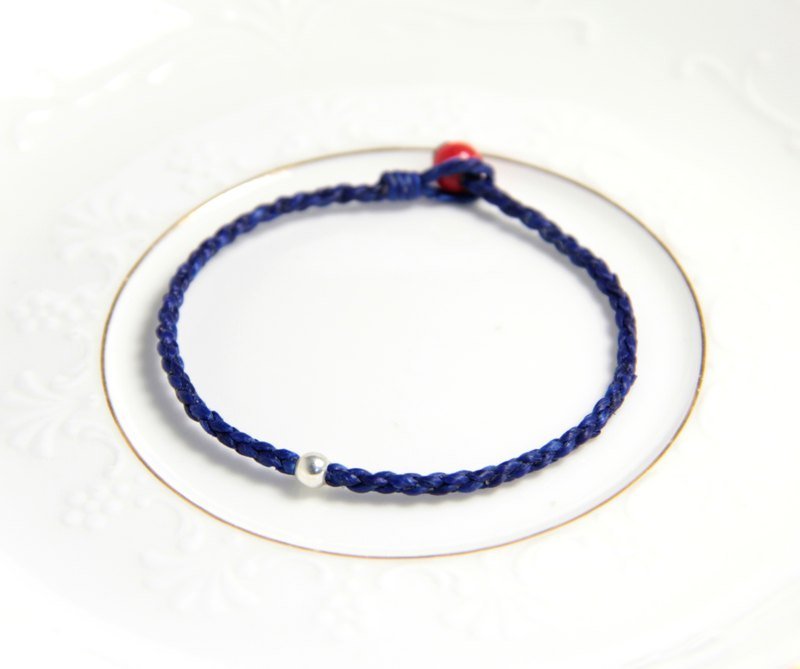 925纯银 单珠 蚕丝蜡线手环 - 手链/手环 - 其他金属 蓝色