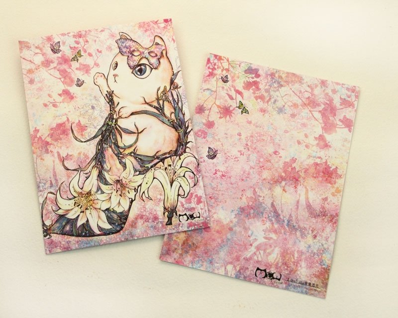 好喵 手绘明信片 - 百合高跟鞋花花猫 - 卡片/明信片 - 纸 