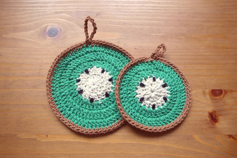 系金A 奇异果杯垫 大颗 - 杯垫 - 棉．麻 绿色