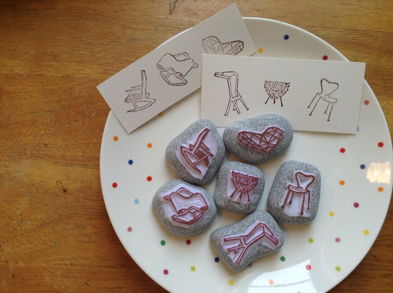 被石化的手作印章。名家椅系列。手感雕刻橡皮章 - 印章/印台 - 其他材质 灰色