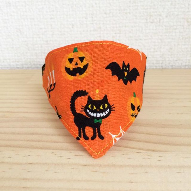 There bandana-style collar / Halloween pattern-corner cans for cats (from kitten to adult cats) - 衣/帽 - 其他材质 橘色