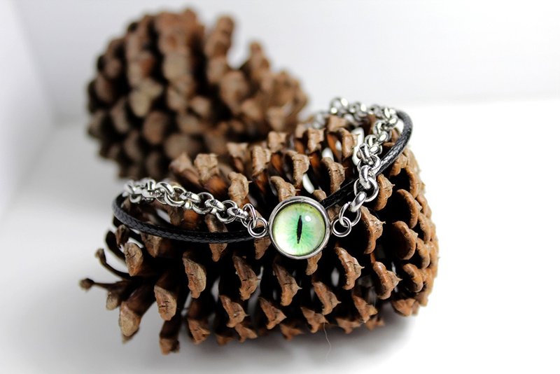 Cat EYE 10mm猫眼 腊绳+不锈钢链多层次搭配手链 - 手链/手环 - 其他材质 黑色