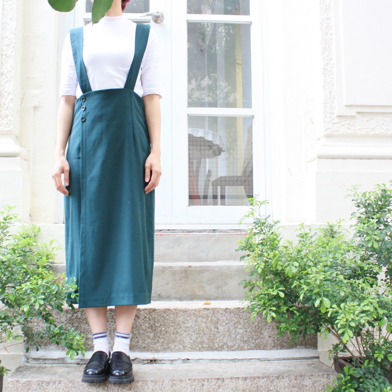 原创设计---十一妞双面自家背带裙 - 洋装/连衣裙 - 羊毛 绿色