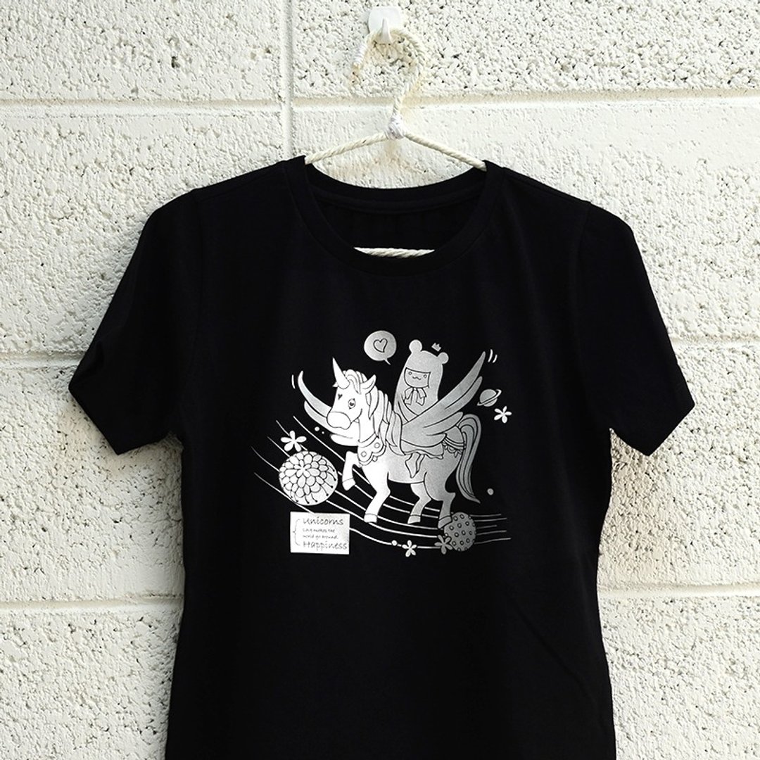 -情人节礼物-【幸福独角兽(女孩儿)】情侣装/短袖T-shirt - 女装 T 恤 - 棉 黑色