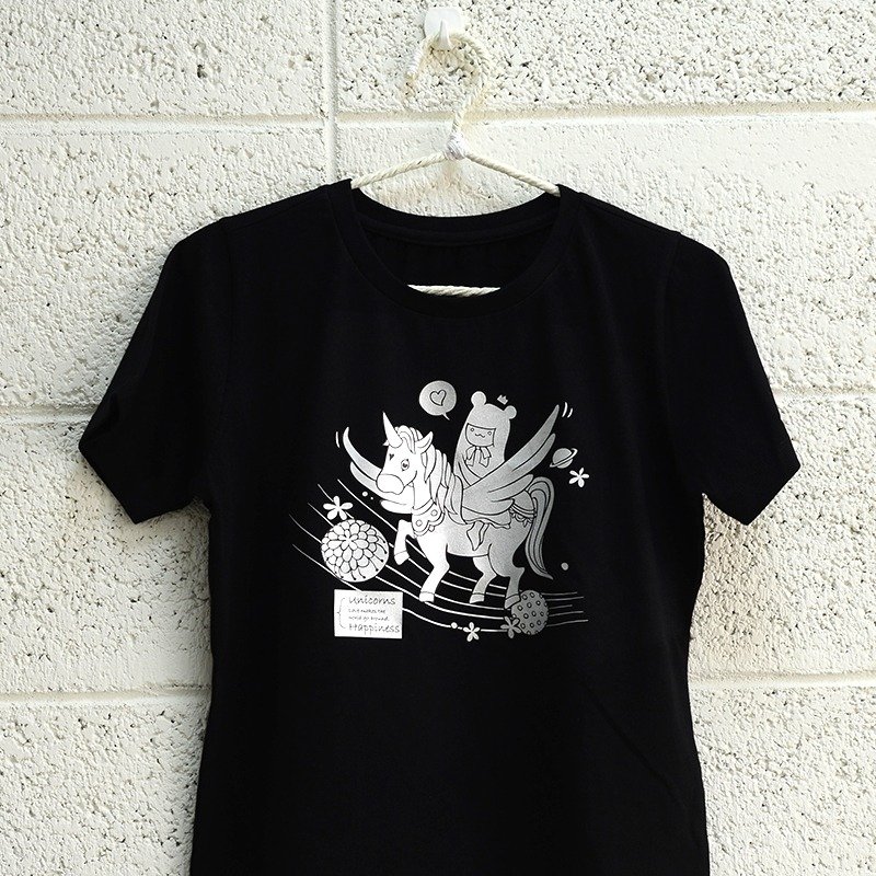 -情人节礼物-【幸福独角兽(女孩儿)】情侣装/短袖T-shirt - 女装 T 恤 - 棉．麻 黑色