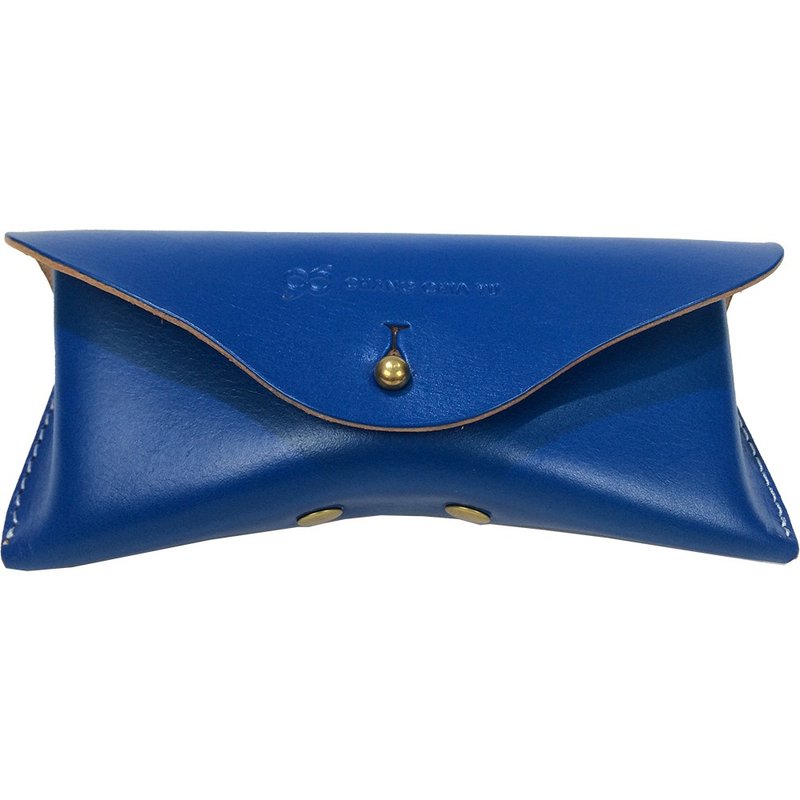 YuYu名模张珈瑜 自创品牌 -手工植鞣Subline 蓝牛皮眼镜盒(铜扣款 - 眼镜/眼镜框 - 真皮 蓝色