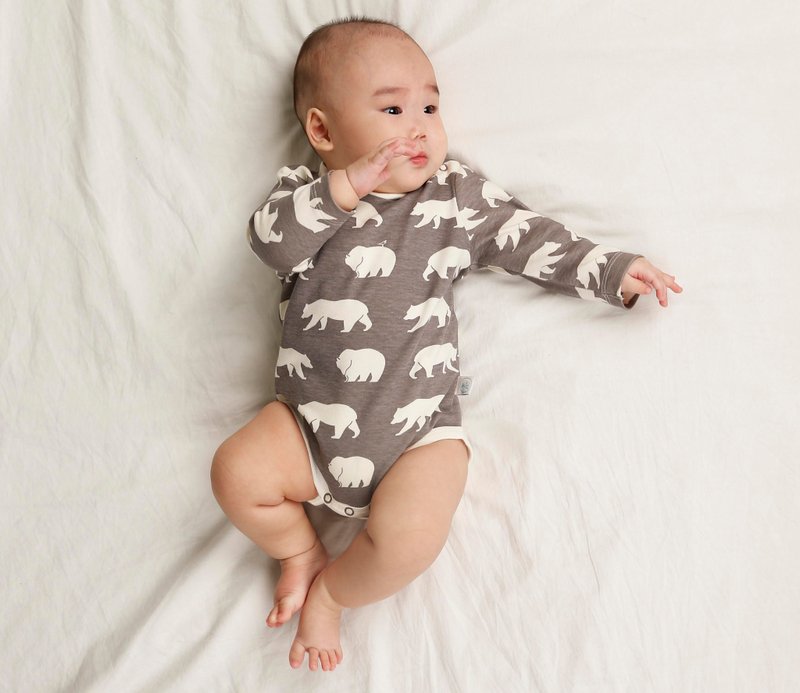 gujui爱熊熊(灰)-有机棉长袖包屁衣 - 其他 - 棉．麻 灰色