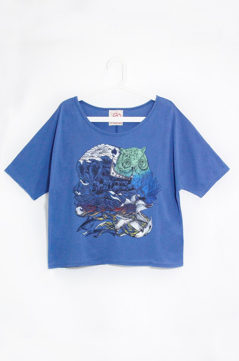 夏装 春装 宽版上衣 女装手感夏日短版旅行T-到兰屿 旅行 ! (蓝) - 女装 T 恤 - 棉．麻 蓝色