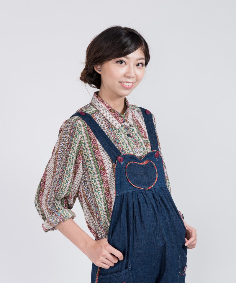 古着牛仔吊带裤 | DE803 | 爱心口袋 - 背带裤/连体裤 - 其他材质 蓝色