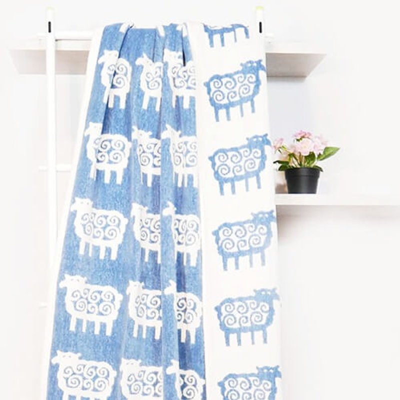 保暖毯子/懒在沙发毯 瑞典klippan--Q毛小绵羊有机棉毯 蓝色 - 被子/毛毯 - 棉．麻 蓝色