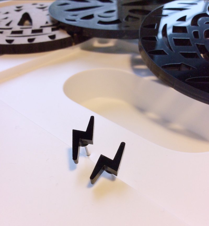  原创手作耳环- 闪电Power - 耳环/耳夹 - 压克力 黑色