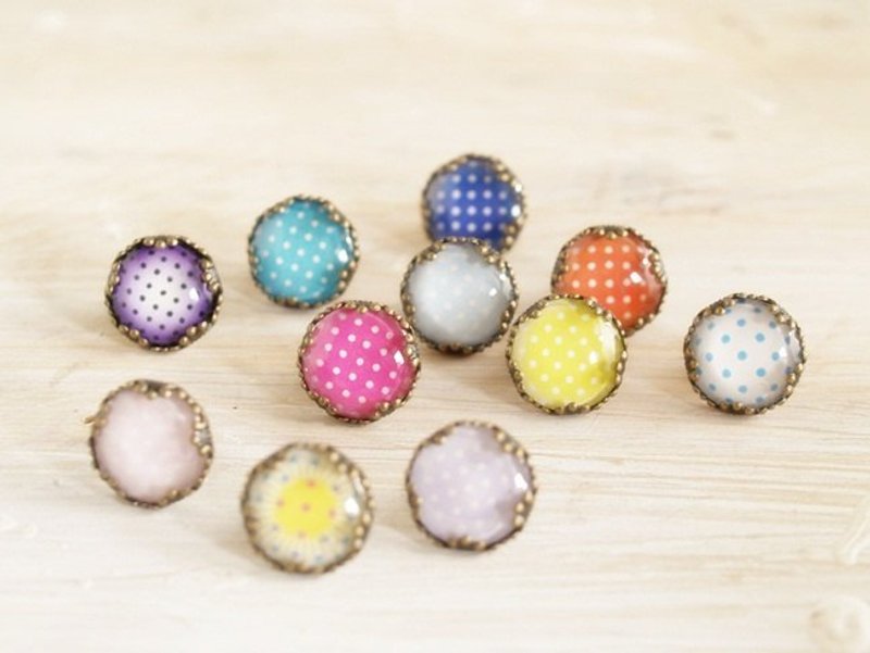 ♥订做小礼物♥ OldNew Lady-古铜色花边耳环-点点款【多色可选】 - 耳环/耳夹 - 玻璃 