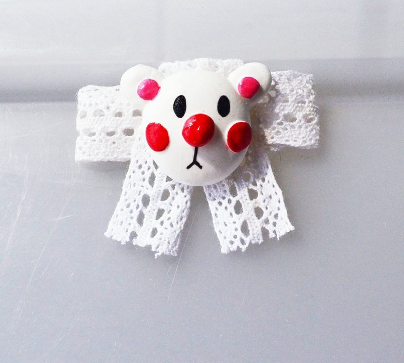 红鼻子小熊｜胸针｜别针｜徽章 - 徽章/别针 - 其他材质 白色