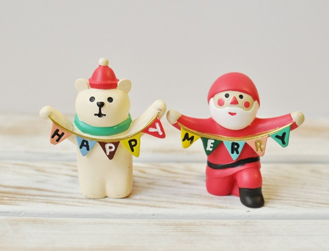 【日本Decole】圣诞限量款 圣诞摆饰品★MERRY&HAPPY（两款一组） - 摆饰 - 其他材质 红色