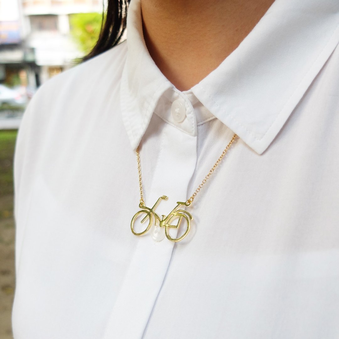 Bicycle Necklace, Icon Jewelry, Cyclist gifts For Best friend - 项链 - 铜/黄铜 金色