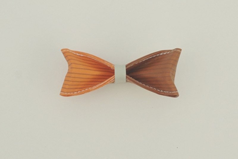 “Paper Bowtie”纸领结 萤光橘条纹系列-Neon Orange stripe No.4（双色款：萤光橘咖） - 领带/领带夹 - 纸 卡其色