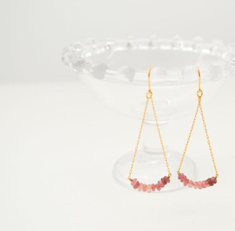 电气石 14kgf 长链耳环 - 耳环/耳夹 - 其他金属 粉红色