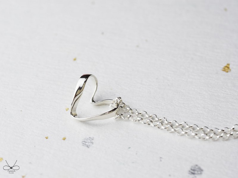 Endless Love | 细项链 925纯银 锁骨链 爱心 情人礼物 手作银饰 - 项链 - 纯银 银色