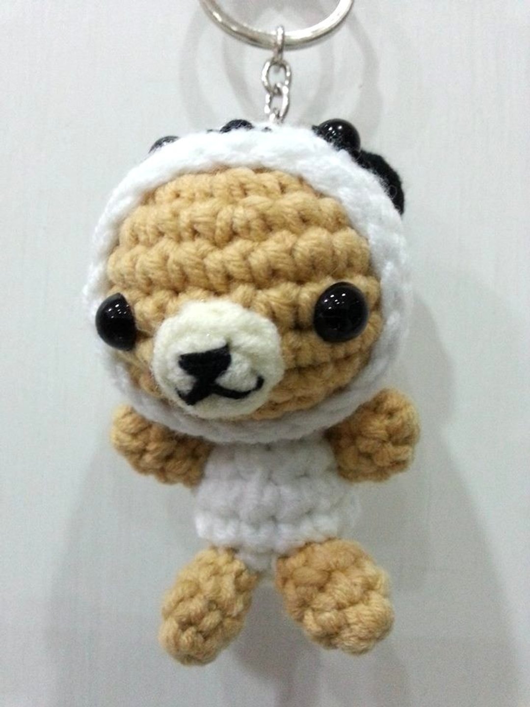 【Knitting】咖啡熊小日系列-No.1替圆丸代班 - 钥匙链/钥匙包 - 其他材质 白色