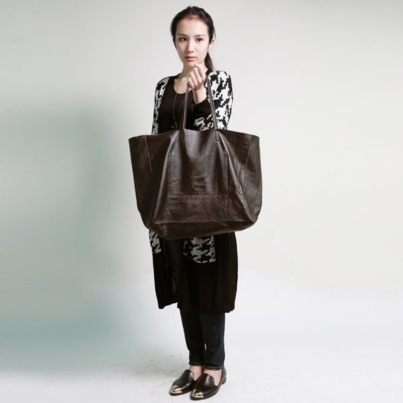 Passion 大方包巧克力色 手提/肩背 - 侧背包/斜挎包 - 真皮 咖啡色