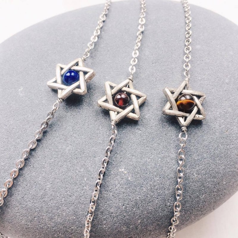 天然石六芒星细版316L钢手链系列 - 手链/手环 - 其他金属 灰色